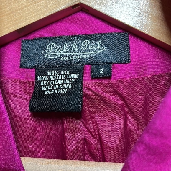 100 % Silk Peck & Peck Blazer Womens Size 2 Lined Floral Embroidery Jacket - Picture 9 of 11